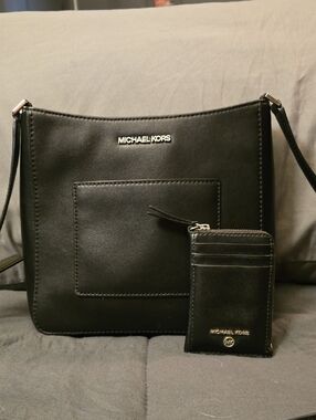 Michael Kors Black Leather Crossbody Bag with Card Wallet